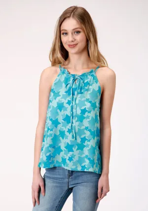 Classic Wear Roper Womens Blue Rayon/Nylon Rodeo Star S/L Tank Top Roper Womens Blue Rayon/Nylon Rodeo Star S/L Tank Top Floral Motif Non Irritating Seams