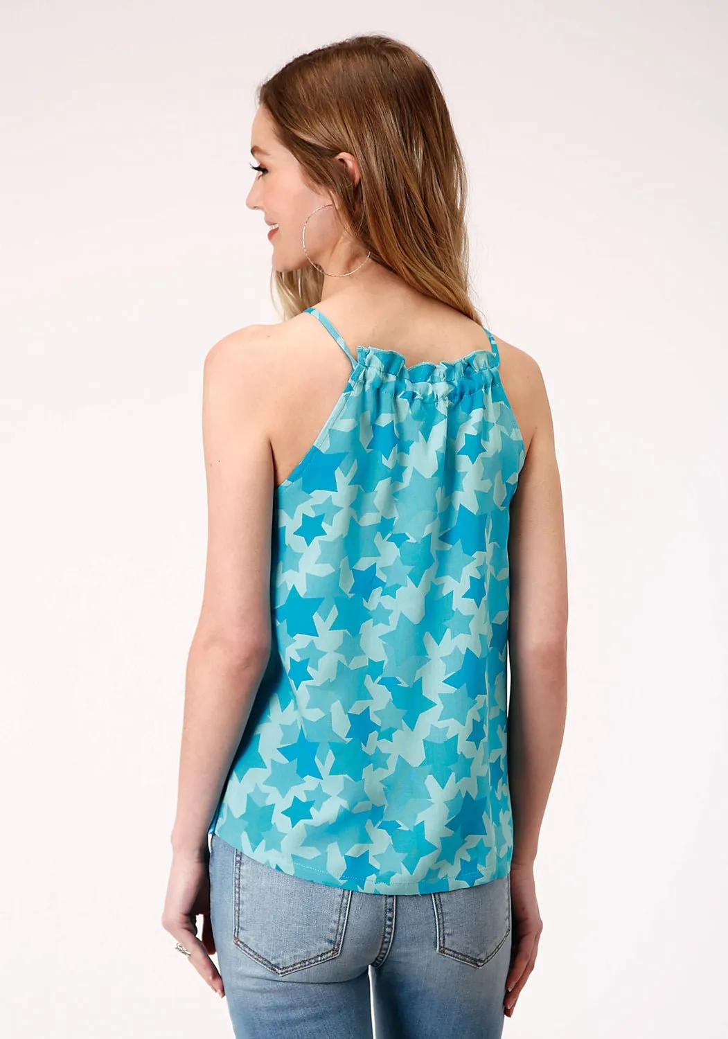 Roper Womens Blue Rayon/Nylon Rodeo Star S/L Tank Top Timeless Comfort