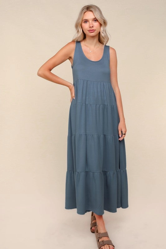 Bethany Solid Tiered Maxi Baby French Terry Dress Day Glow Day Ready Look