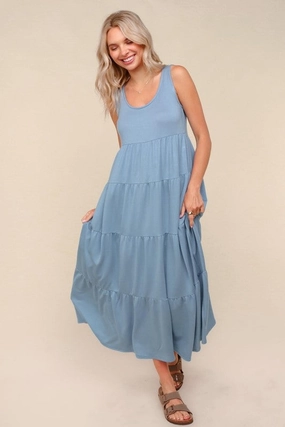 Classic and Modern Bethany Solid Tiered Maxi Baby French Terry Dress Understated Elegance Classy Look Bethany Solid Tiered Maxi Baby French Terry Dress