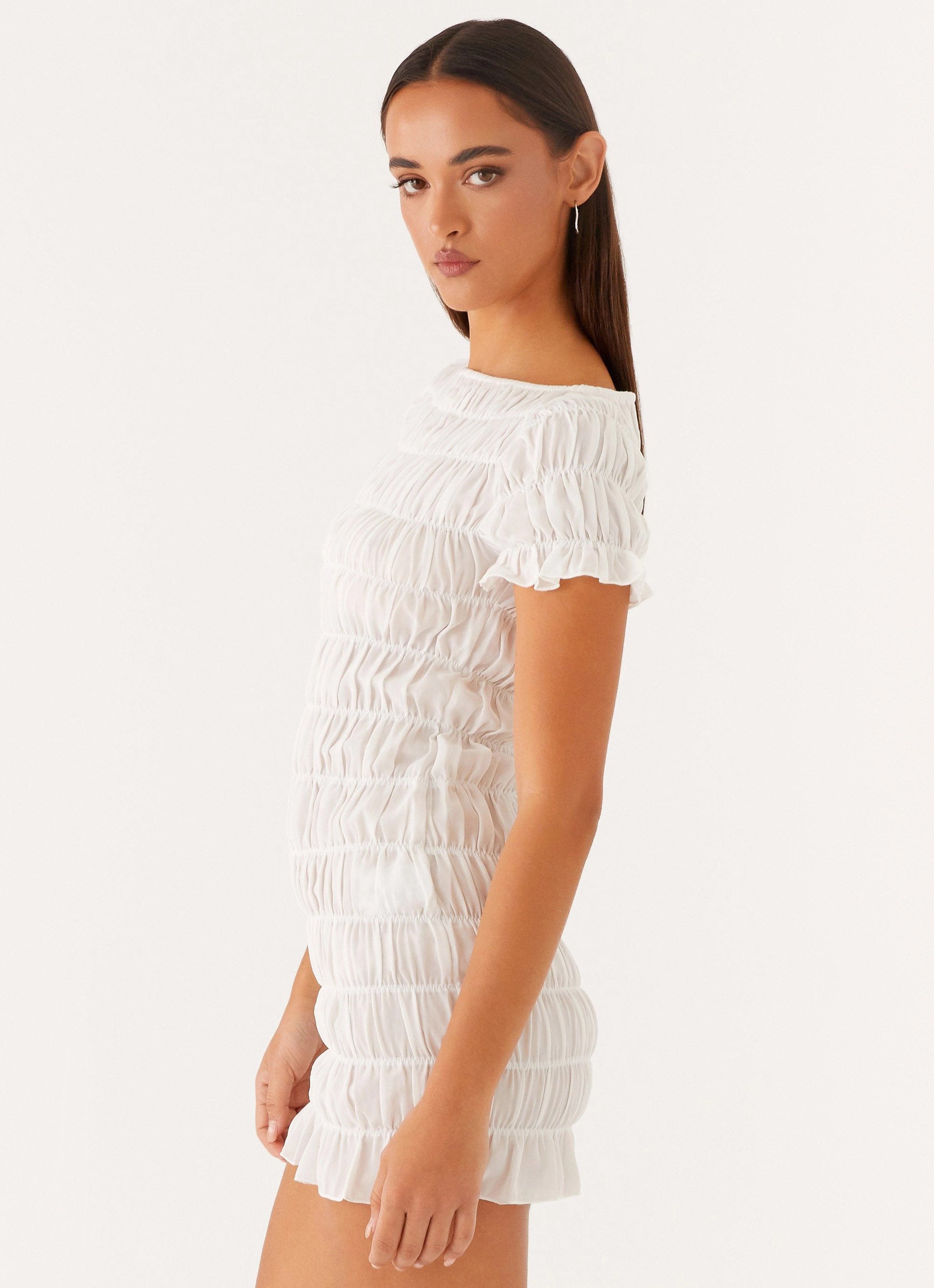 Body Fit Relax Cut Rita Ruched Mini Dress - White