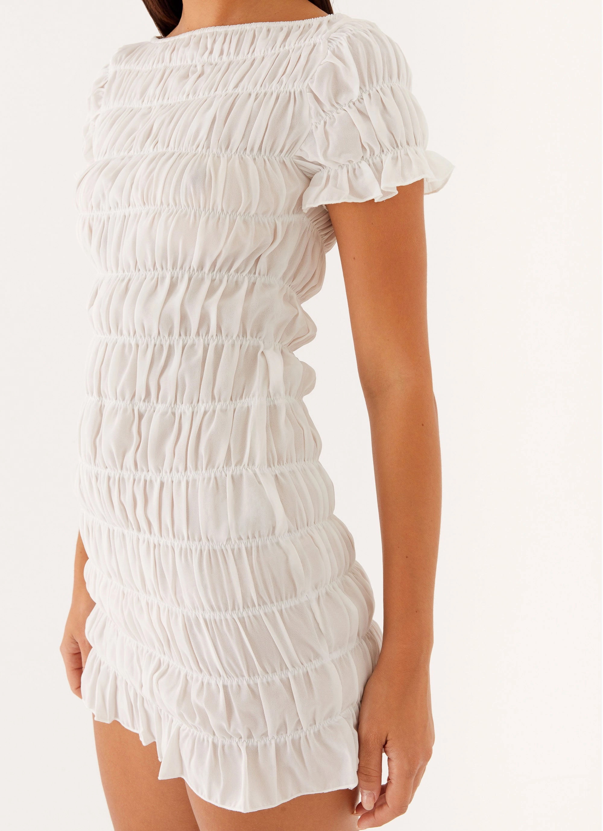Rita Ruched Mini Dress - White Playful and flirty dress
