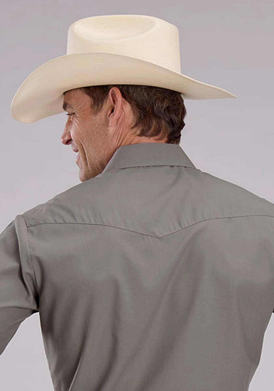 Active Layer Affordable Fashion Roper Mens 2475 Solid Broadcloth Light Smokey Grey Cotton Blend L/S Shirt