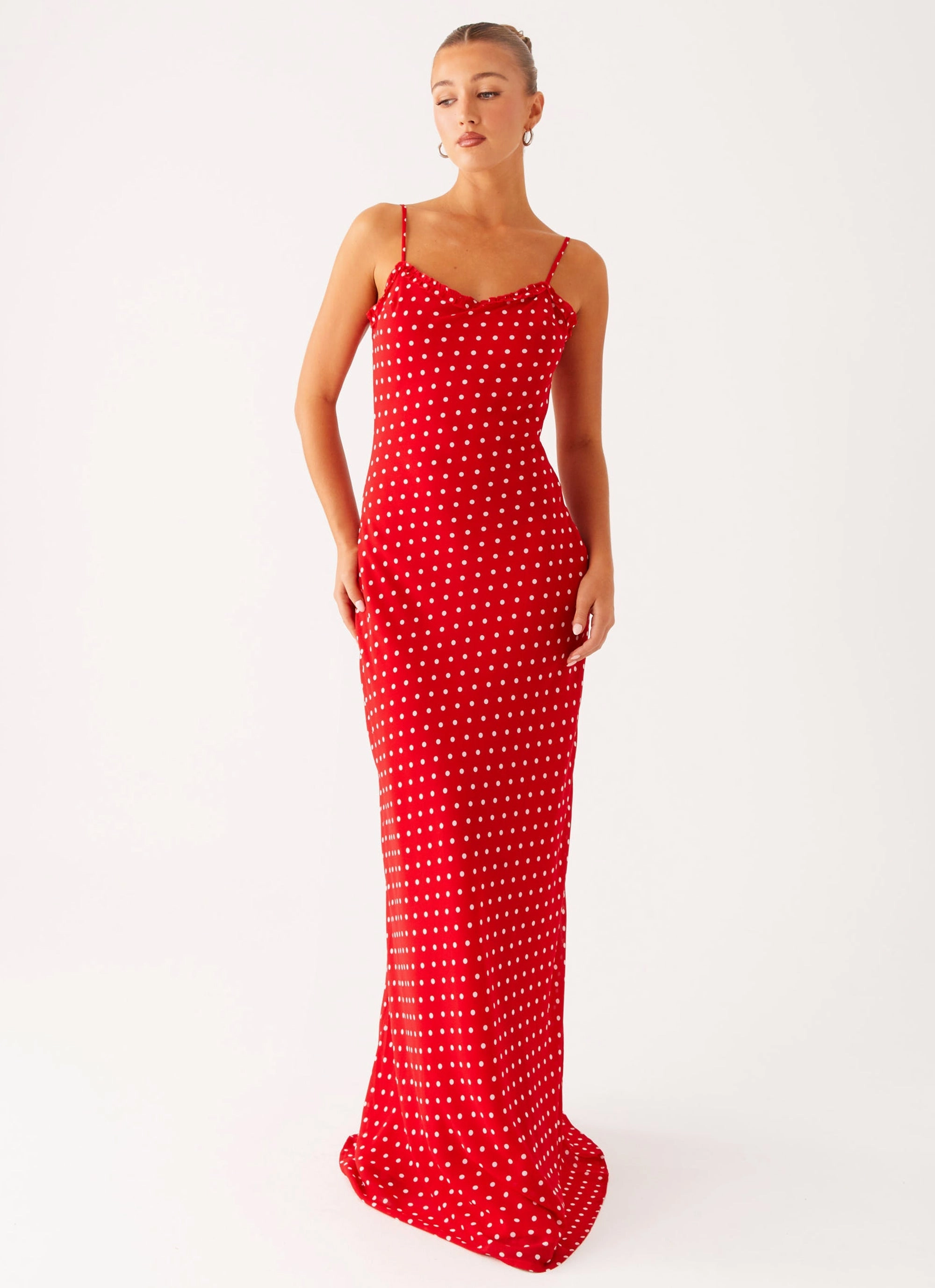 Pareo Maxi Dress - Red Polka Dot Wedding guest High-waisted evening piece