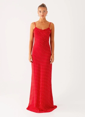 Classic Fit Pareo Maxi Dress - Red Polka Dot Pareo Maxi Dress - Red Polka Dot Elegant Comfort foldable