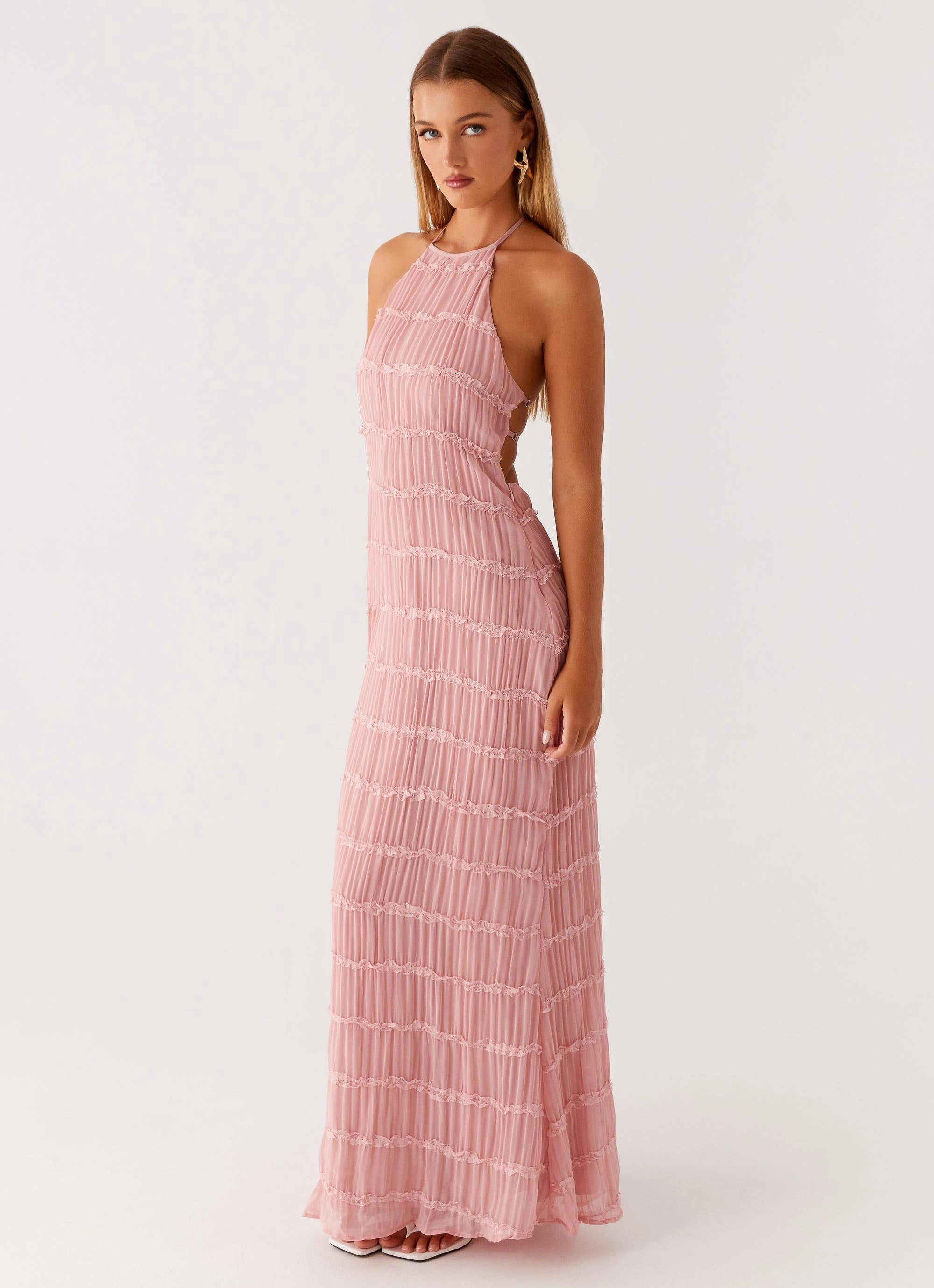Aullie Maxi Dress - Pink Simple Bow Glam Feel