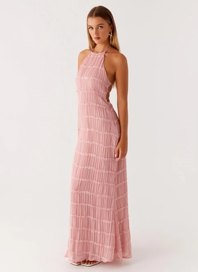 Classic Waistband Aullie Maxi Dress - Pink Aullie Maxi Dress - Pink Simple Bow Glam Feel