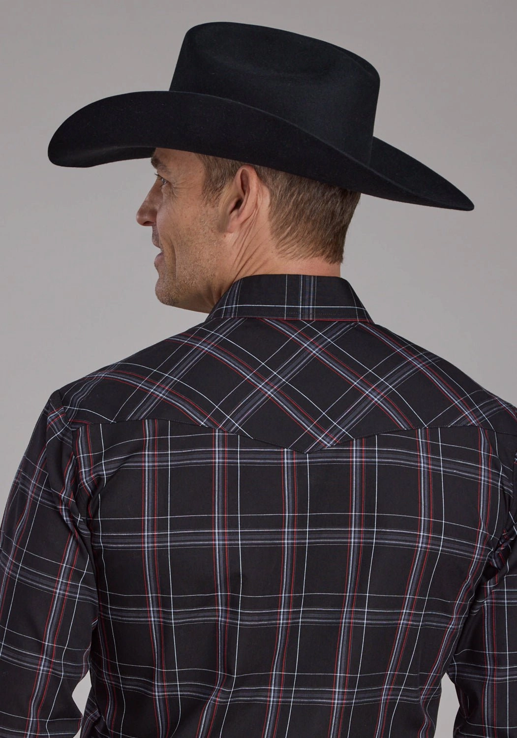 Coastal Vibes Roper Mens 2130 Plaid Black/Grey Cotton Blend L/S Shirt