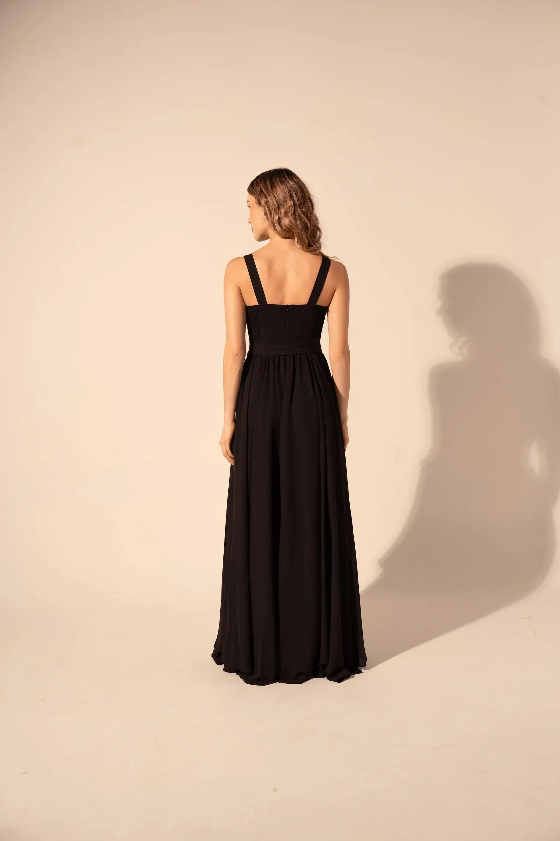 Claudette Maxi Gown in Black Vibe Style button detail