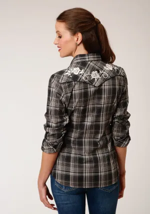 Clean Aesthetic Roper Womens Black/Cream Cotton Blend Roses L/S Shirt Roper Womens Black/Cream Cotton Blend Roses L/S Shirt Work Ready Soft