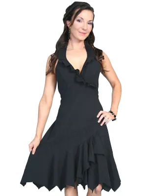 Clean Aesthetic Scully Cantina Collection Halter Dress Black 100% Cotton Ruffled Work Meeting Trendy Modern Minimalist Year Round Piece Scully Cantina Collection Halter Dress Black 100% Cotton Ruffled