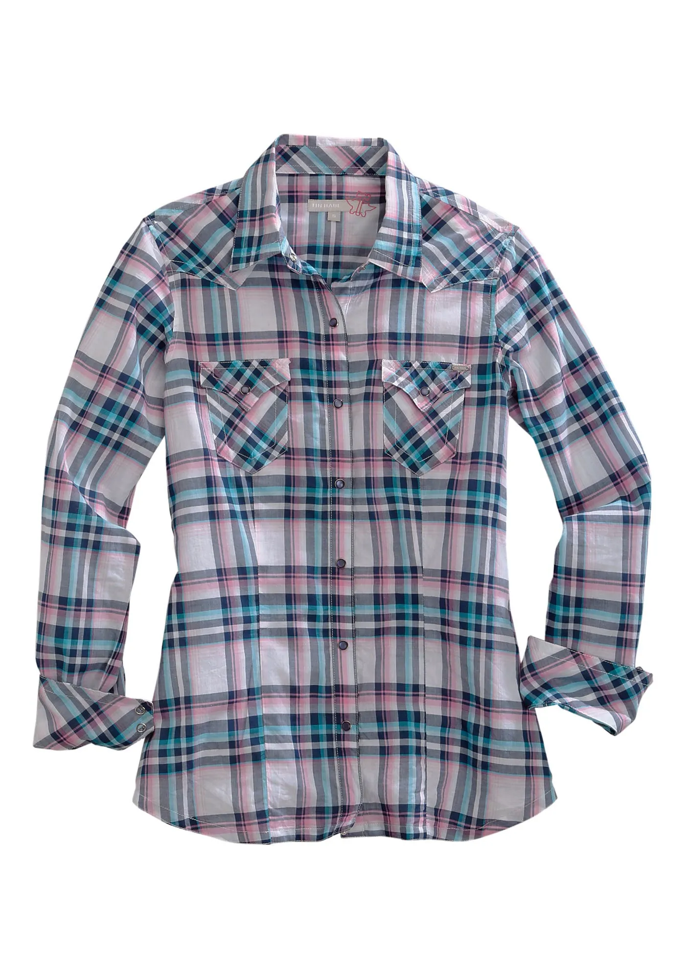 Soft Core Tin Haul Womens Indigo/Pink 100% Cotton Plaid L/S Shirt