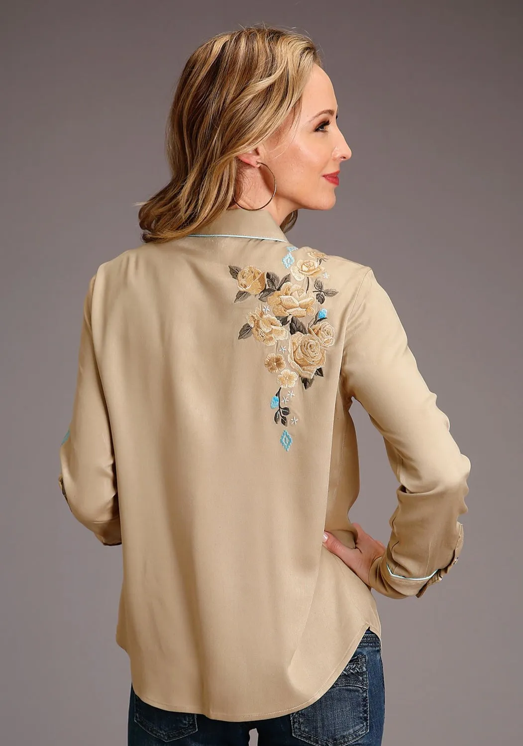 Simple Outfit Stetson Womens Taupe Rayon/Nylon Aqua Twill L/S Blouse