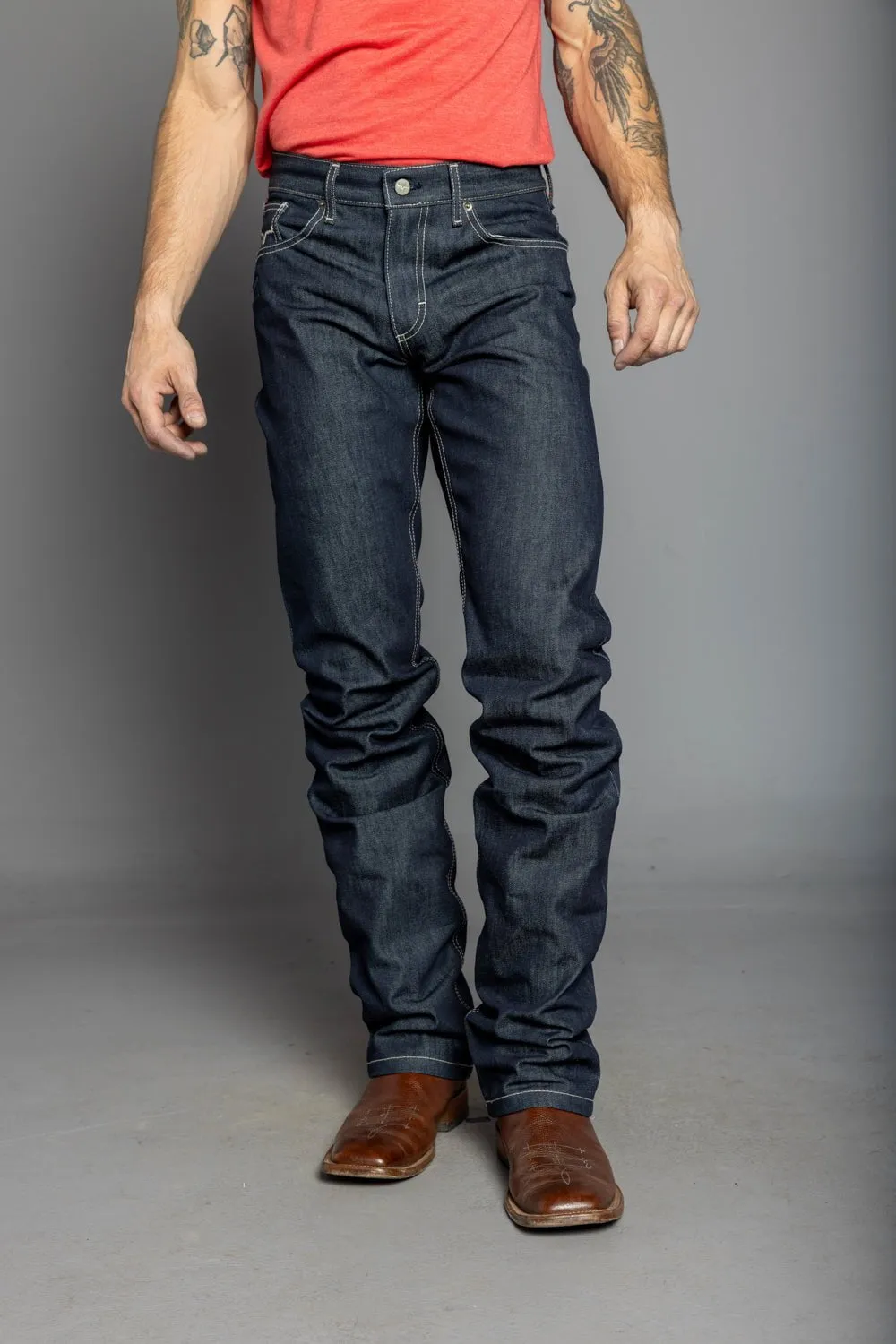 Work Ready Lightweight Textured Shape Retention Kimes Ranch Mens Raw James Blue 100% Cotton Jeans