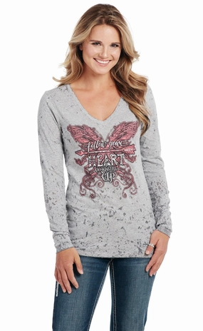 Clean Profile Cowgirl Up Womens Follow Your Heart Grey Cotton Blend L/S T-Shirt Cowgirl Up Womens Follow Your Heart Grey Cotton Blend L/S T-Shirt Go Anywhere Look
