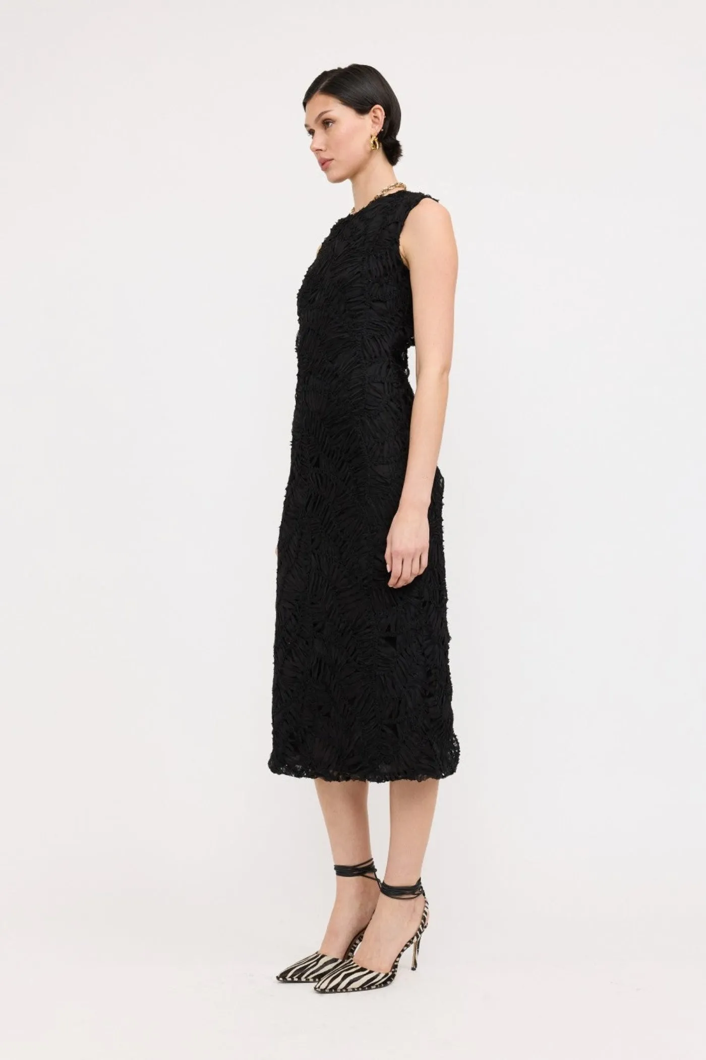 CLEO TEXTURED MIDI DRESS ElasticWaistband Maximalist-Trend