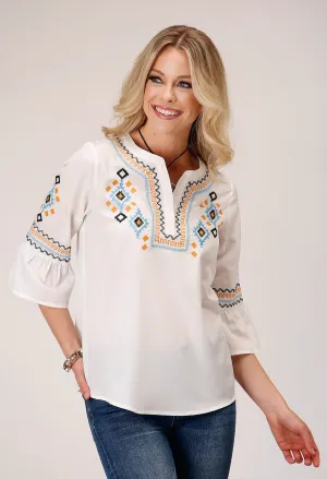 Climate Control Roper Womens Crepe Bell Sleeve Cream 100% Polyester S/S Blouse Breathable mesh Sports Ready Roper Womens Crepe Bell Sleeve Cream 100% Polyester S/S Blouse