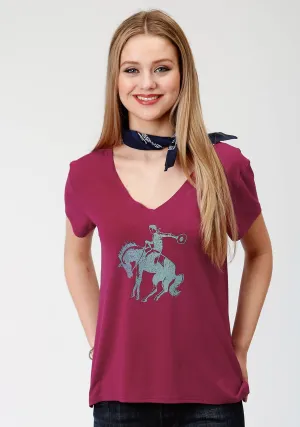 Climate Control Roper Womens Plum Poly/Rayon Bronc Rider S/S T-Shirt Roper Womens Plum Poly/Rayon Bronc Rider S/S T-Shirt Adjustable Cuff Closure