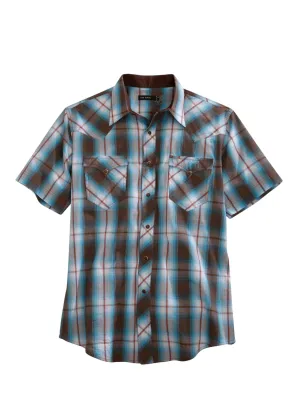 Climate Control Tin Haul Mens Brown 100% Cotton Turquoise Plaid S/S Shirt Tin Haul Mens Brown 100% Cotton Turquoise Plaid S/S Shirt Easy Care Material