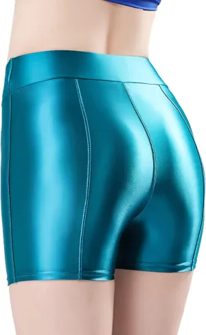 cloudmall Women's Shiny High Waist Active Workout Yoga Running Shorts Knee Length Leggings