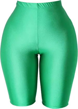 cloudmall Women's Shiny High Waist Active Workout Yoga Running Shorts Knee Length Leggings