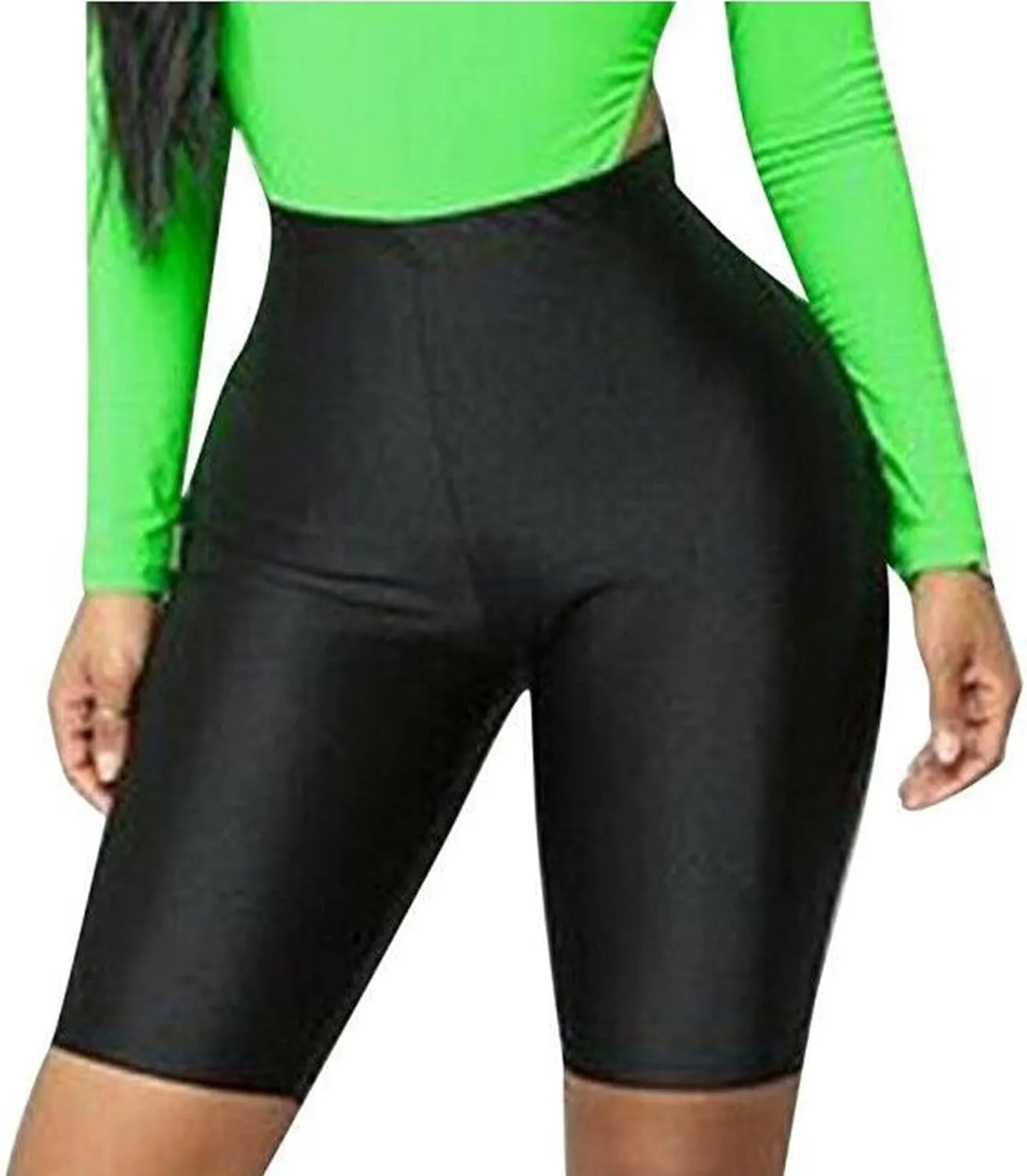 cloudmall Women's Shiny High Waist Active Workout Yoga Running Shorts Knee Length Leggings