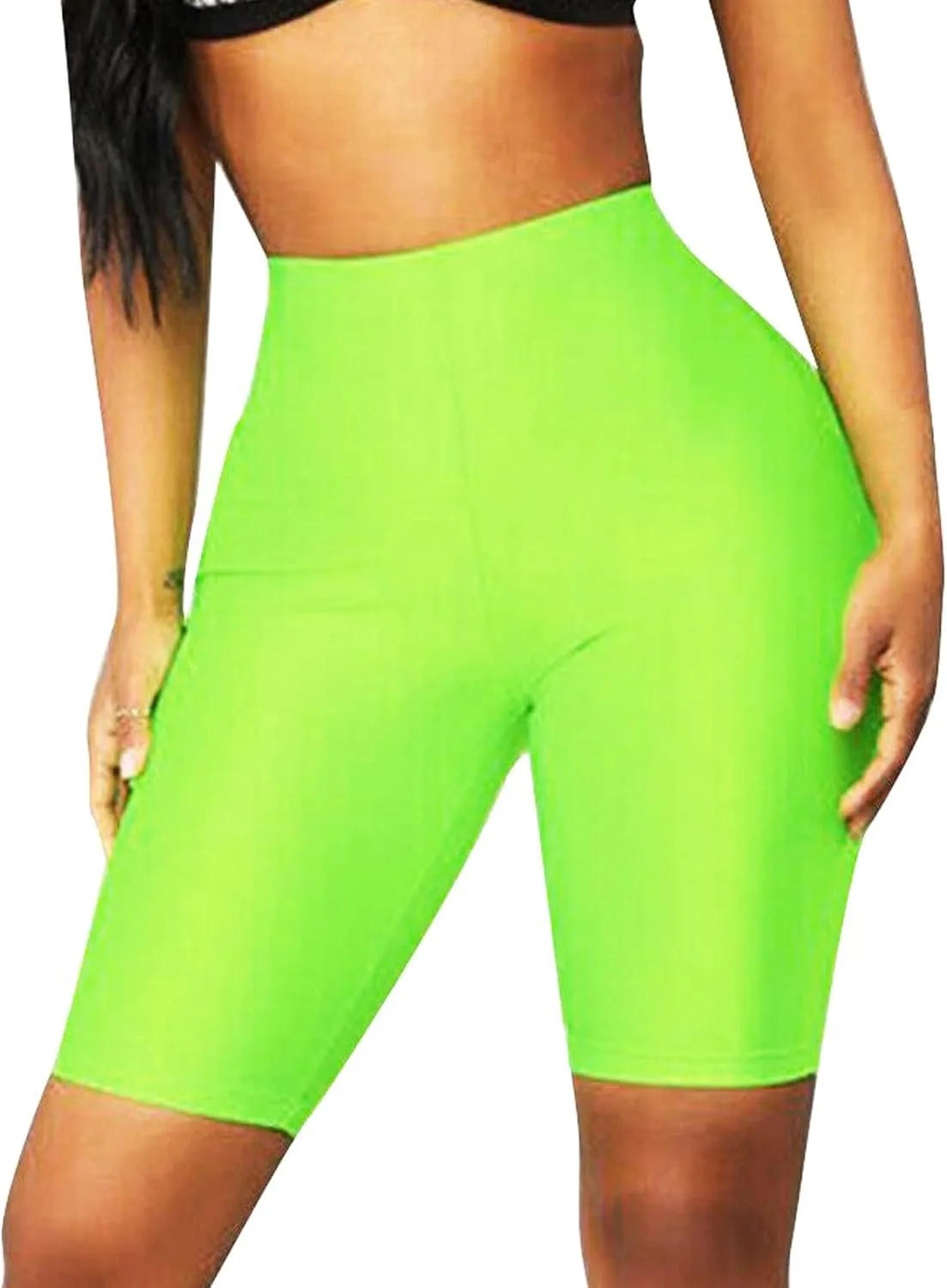 cloudmall Women's Shiny High Waist Active Workout Yoga Running Shorts Knee Length Leggings