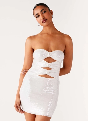 Clyra Sequin Mini Dress - Ivory Earth Tone Comfort and Elegance Effortless Layering Clyra Sequin Mini Dress - Ivory