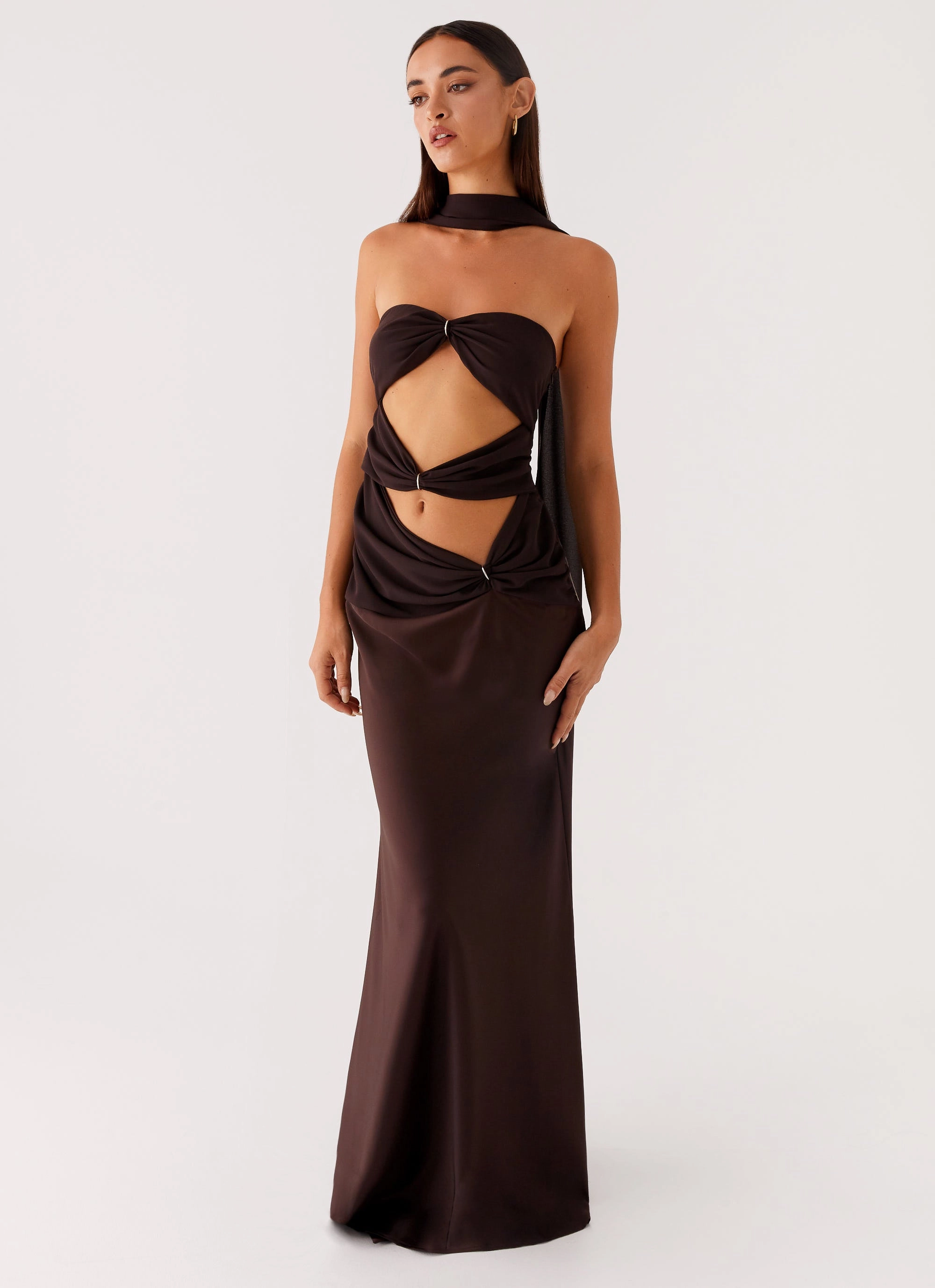 Classic knee-length dress Alaine Scarf Maxi Dress - Dark Chocolate