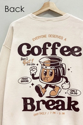 Coffee Break Front And Back Sweatshirt S-XL Premium Cool Coffee Break Front And Back Sweatshirt S-XL Breathable Look V neck elegance
