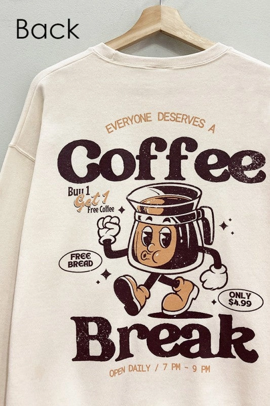 Coffee Break Front And Back Sweatshirt S-XL Breathable Look V neck elegance
