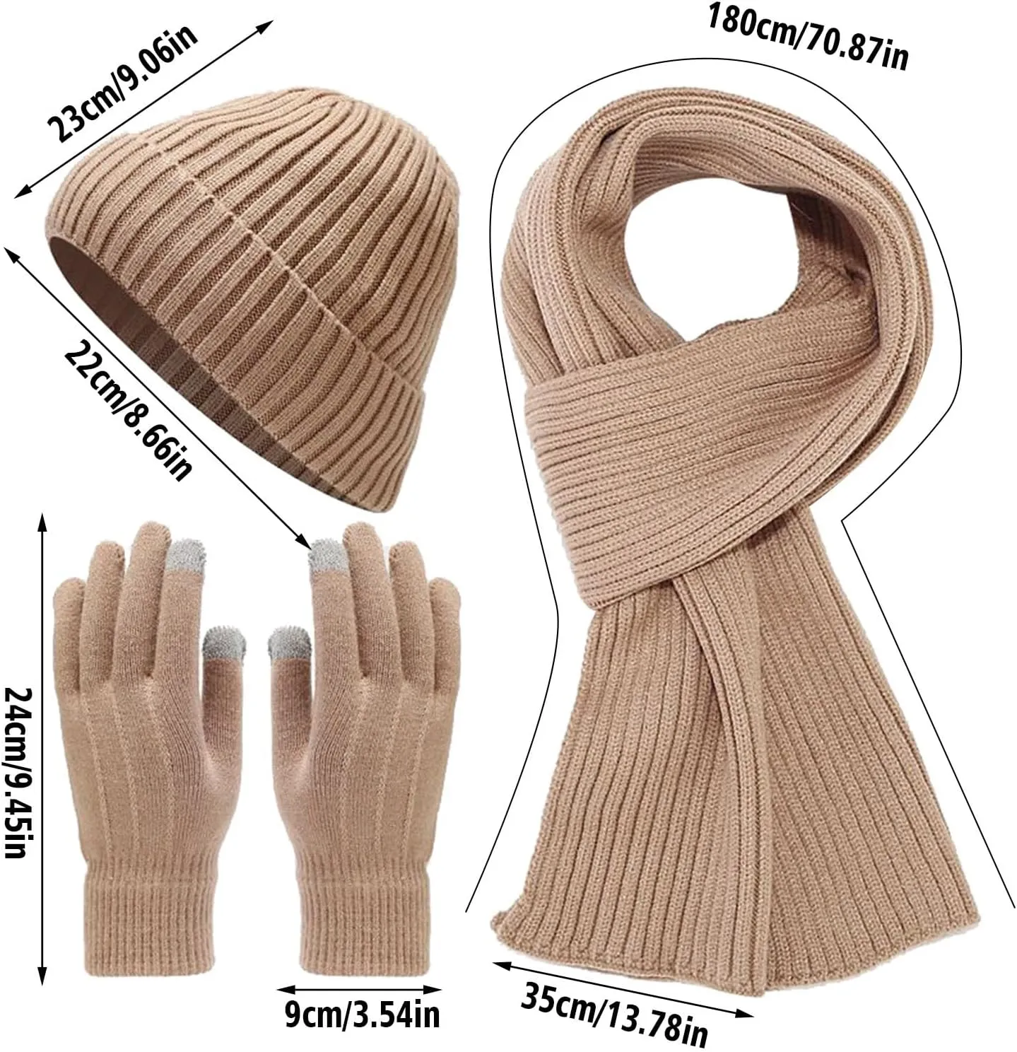 Cold Winter Women Men Warm Scarf Beanie Hat Set Knitted Fleece Unisex Adults Thick Lined Neck Warmer Accessories Set