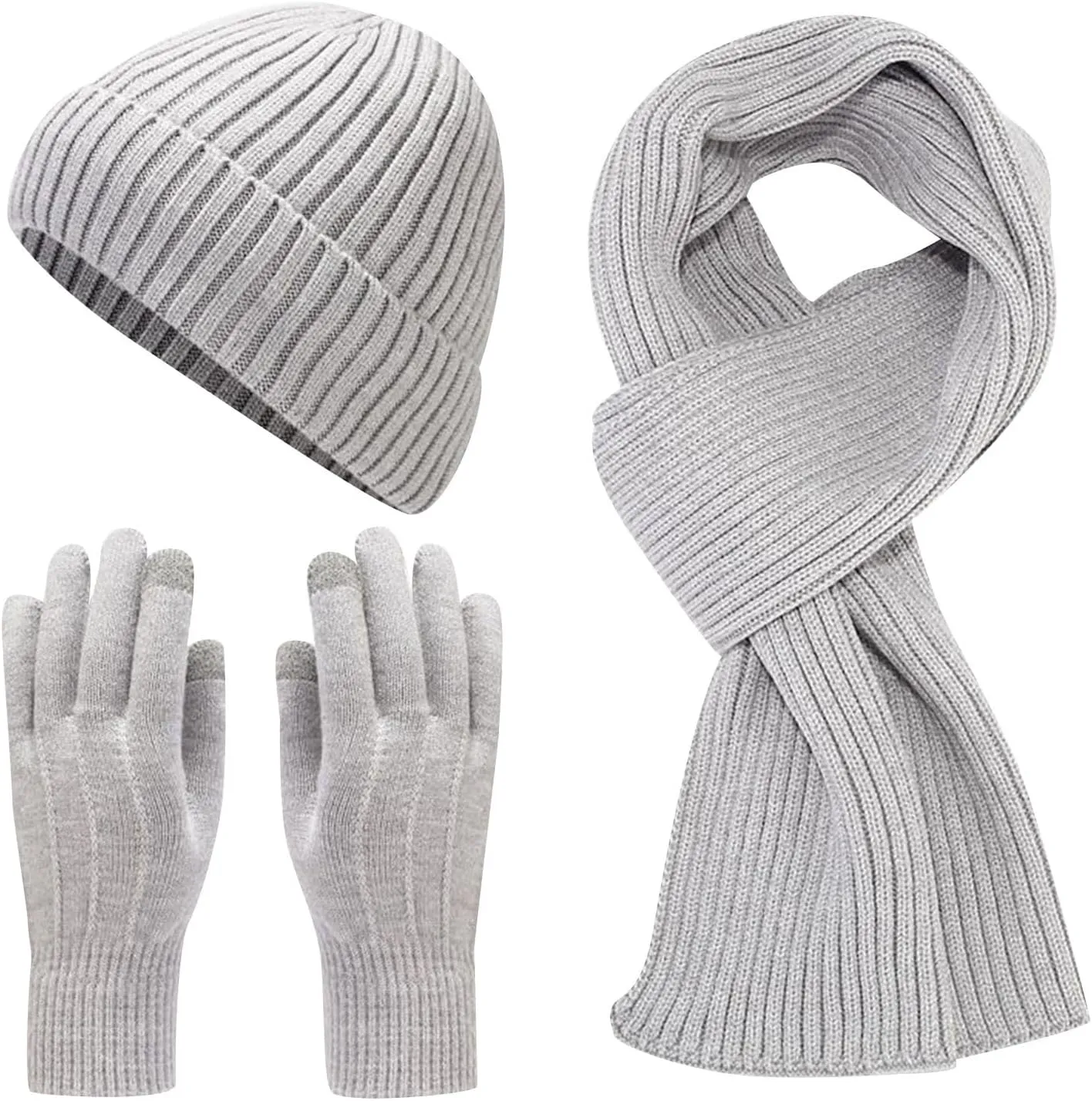 Cold Winter Women Men Warm Scarf Beanie Hat Set Knitted Fleece Unisex Adults Thick Lined Neck Warmer Accessories Set