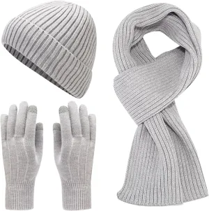 Cold Winter Women Men Warm Scarf Beanie Hat Set Knitted Fleece Unisex Adults Thick Lined Neck Warmer Accessories Set