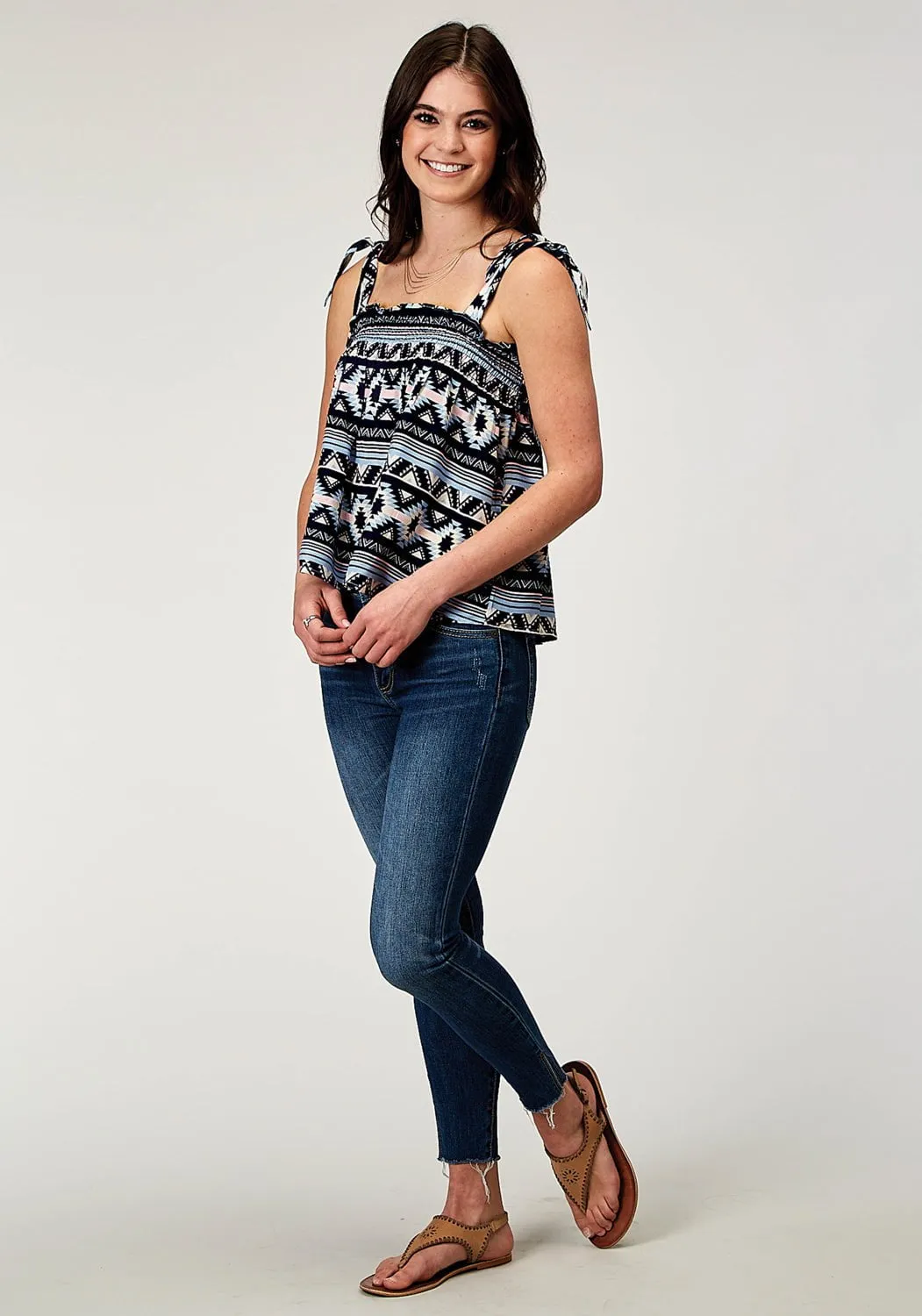 Roper Womens 1991 Aztec Navy 100% Rayon S/L Tank Top fade resistant color