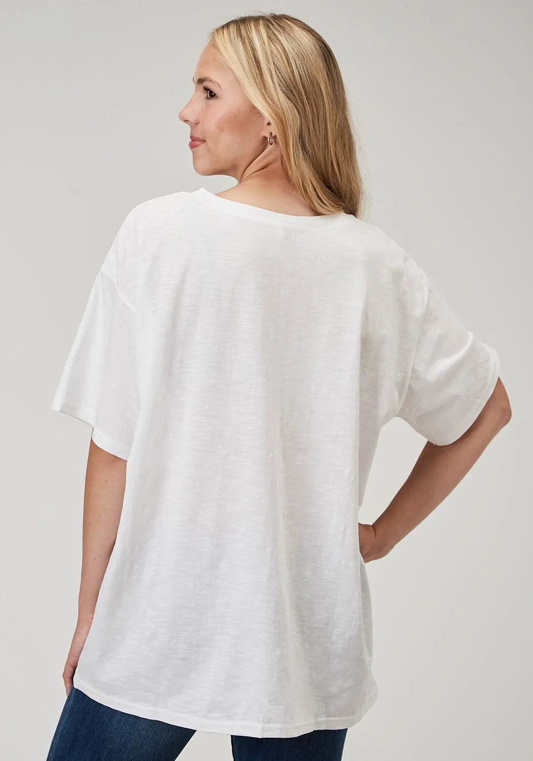 Roper Womens Cowgirls Dont Cry White 100% Cotton S/S T-Shirt Minimal Design