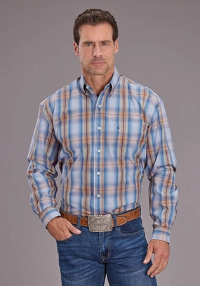color block Stetson Mens 2511 Sunrise Dobby Blue 100% Cotton 1 Pkt L/S Shirt Stretch Material V-Neck Stetson Mens 2511 Sunrise Dobby Blue 100% Cotton 1 Pkt L/S Shirt