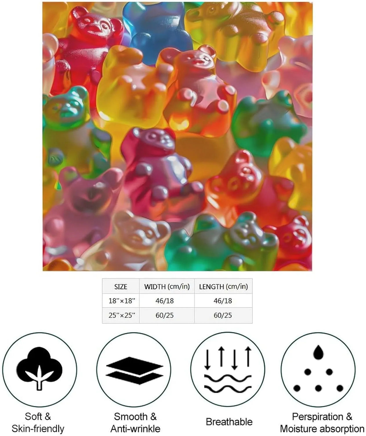 Colorful Gummy Bears Square Head Scarves Cute Funny Hair Scarf Kerchief Neckerchief Headband Neck Wraps