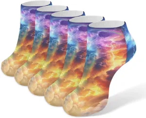 Colorful Rainbow Thunder 5 Pairs Unisex Activewear Ankle Socks Lightweight Low Cut And No Show Socks