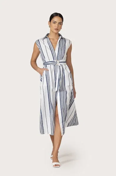 Chloe Belted Poplin Dress in Shadow Stripe Perfect Look Contemporary Design