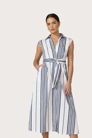 Colorful Wear Chloe Belted Poplin Dress in Shadow Stripe Chloe Belted Poplin Dress in Shadow Stripe Easy Tones Modern Layers