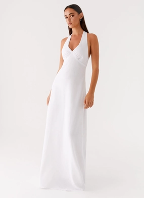Colorful Sets Heavy Hearted Linen Maxi Dress - White Cool Fabric Heavy Hearted Linen Maxi Dress - White