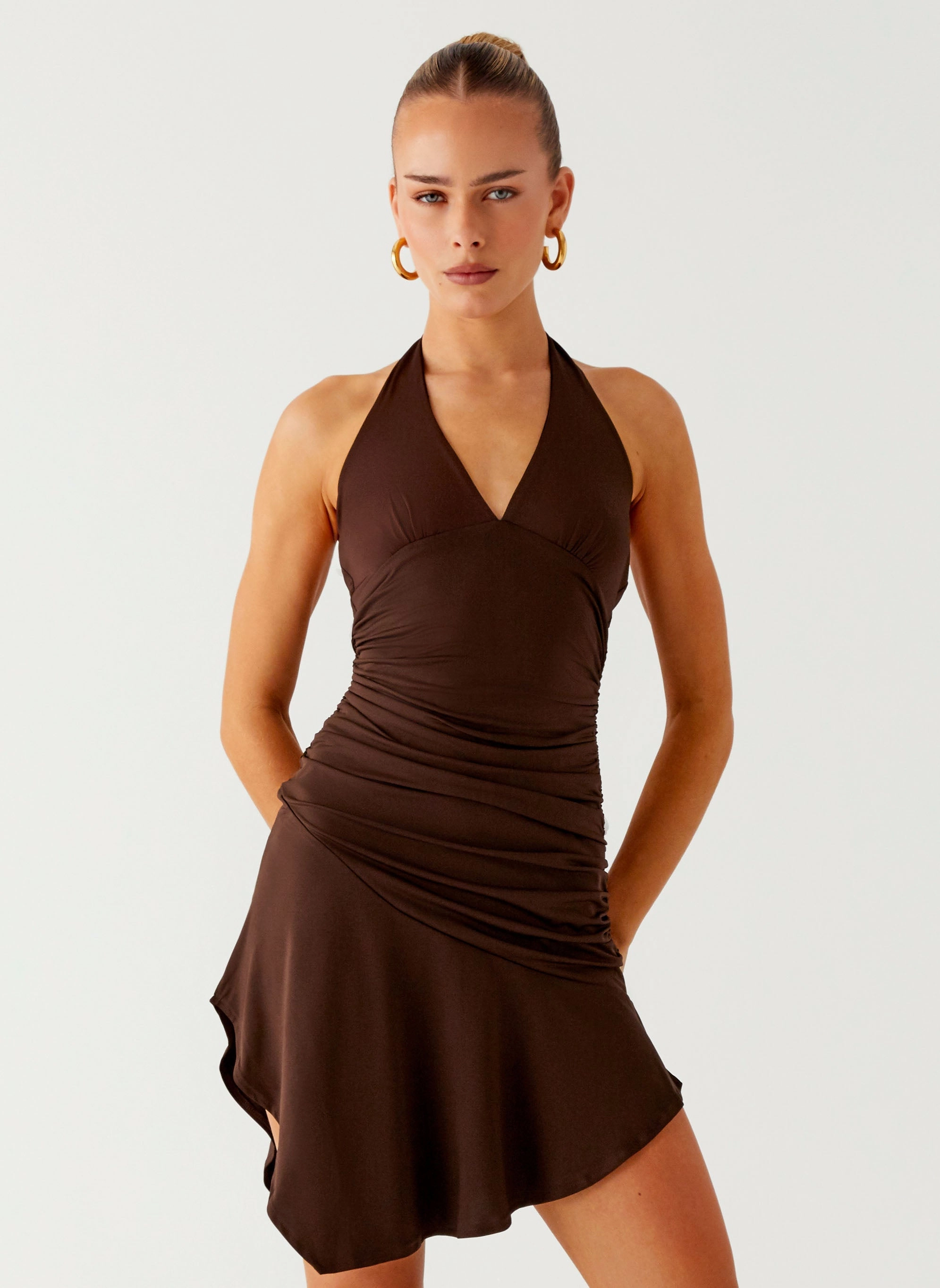 Refined Cut Guest Shine Colt Mini Dress - Chocolate