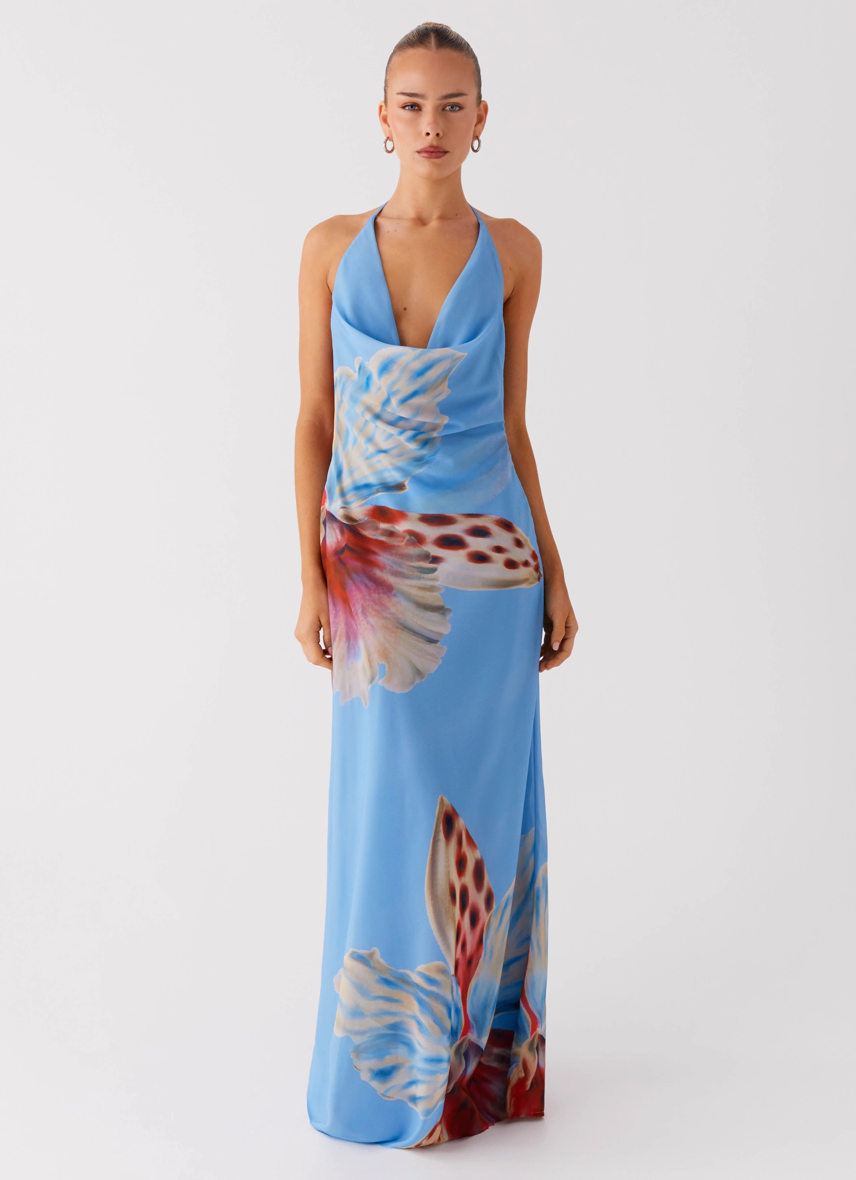 Stars Align Cowl Maxi Dress - Deep Sea Bloom Lightweight Fit