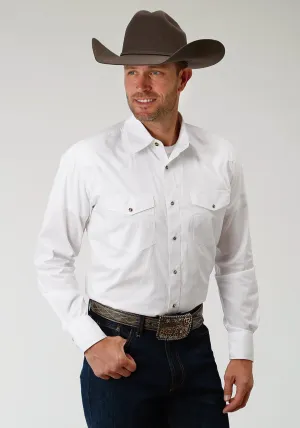 Comfort Fit Roper Mens Solid Color White 100% Cotton L/S Shirt Edgy style Snug feel Roper Mens Solid Color White 100% Cotton L/S Shirt