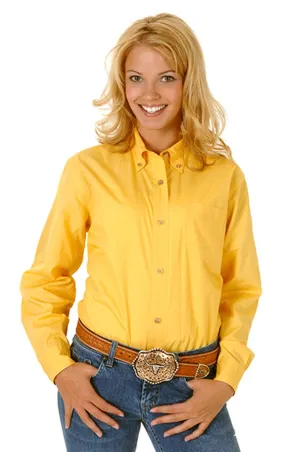 Comfort Fit Roper Womens Yellow 100% Cotton L/S Solid Poplin Button Down Western Shirt Sports Ready Roper Womens Yellow 100% Cotton L/S Solid Poplin Button Down Western Shirt