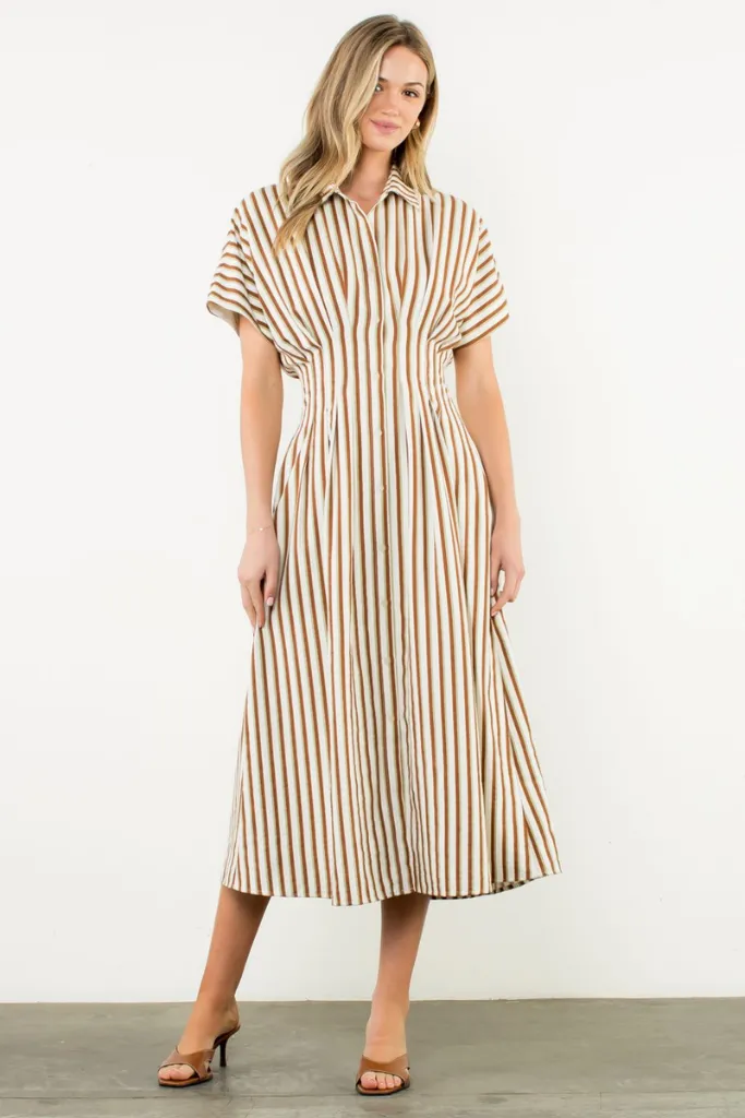 MoldResistantTexture Florence Stripe Short Sleeve Midi Dress