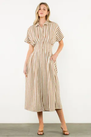 Comfort Layering Florence Stripe Short Sleeve Midi Dress Limited-Edition Daily Chic Florence Stripe Short Sleeve Midi Dress