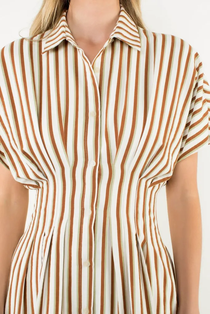 Clean Base Contemporary Wear Florence Stripe Short Sleeve Midi Dress