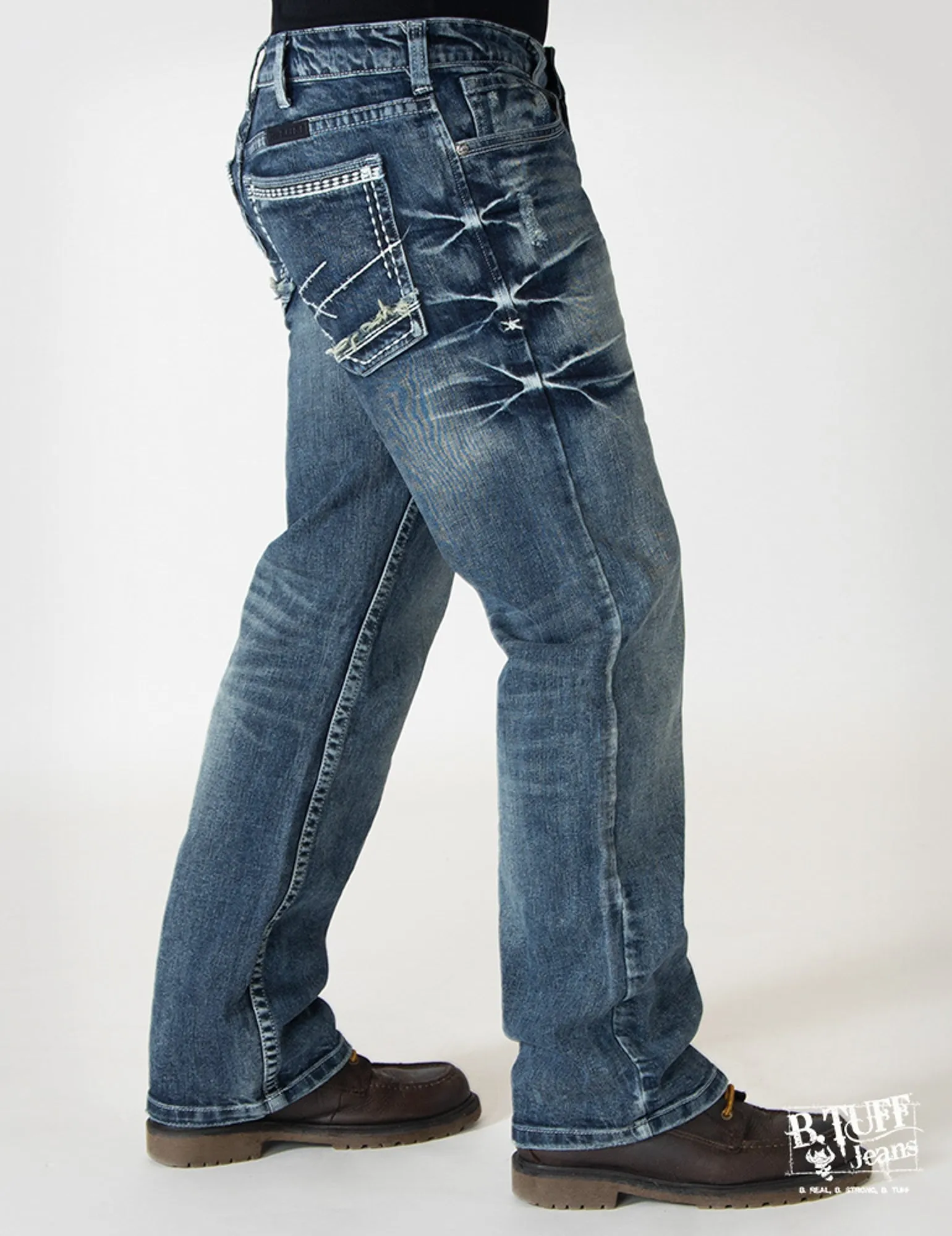 Mens Medium Wash Cotton Blend Jeans Monster Mike Fashion Piece